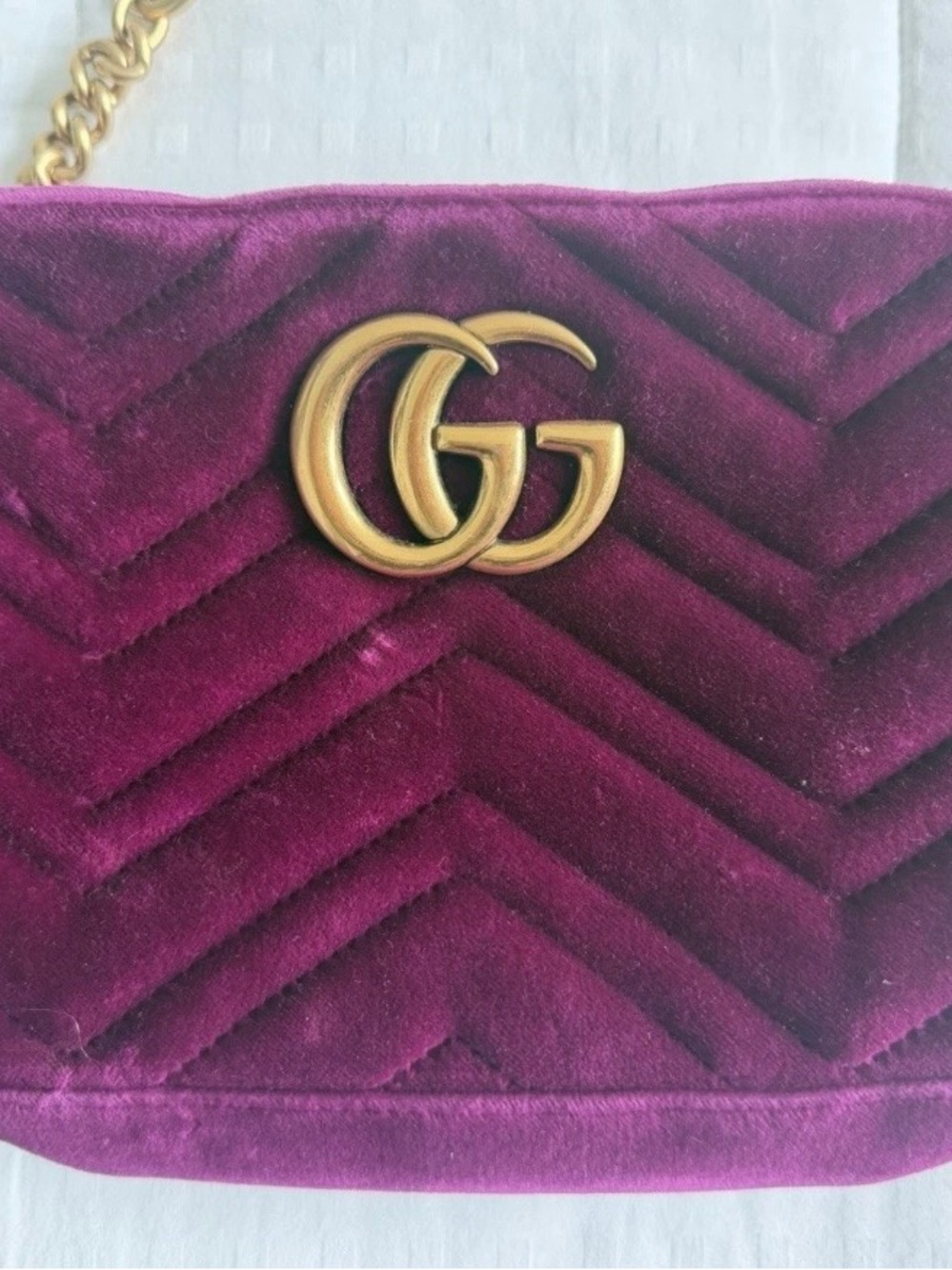 Gucci Plum Velvet GG Chain Crossbody Bag